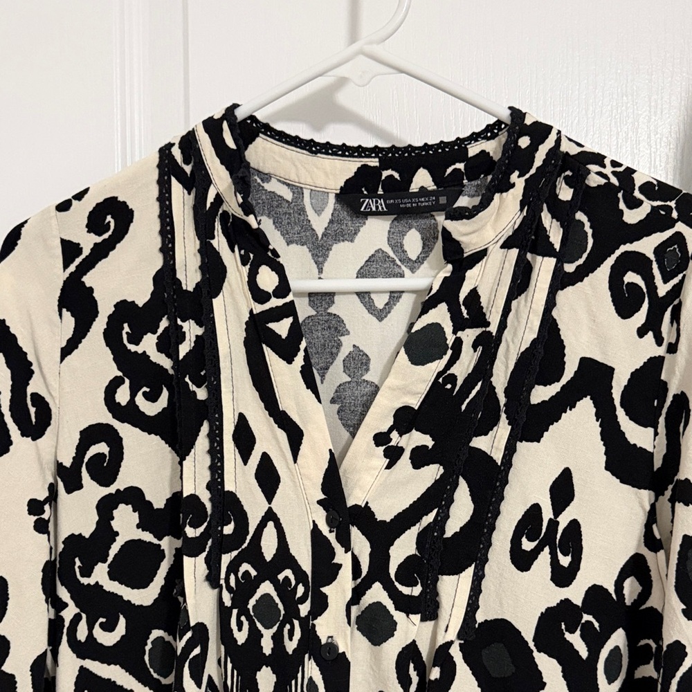 ZARA Black & Cream Printed buttoned Dress